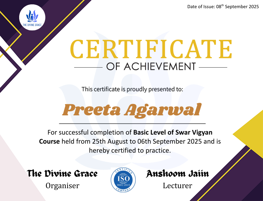 Swar Vigyan — Basic Level certificate